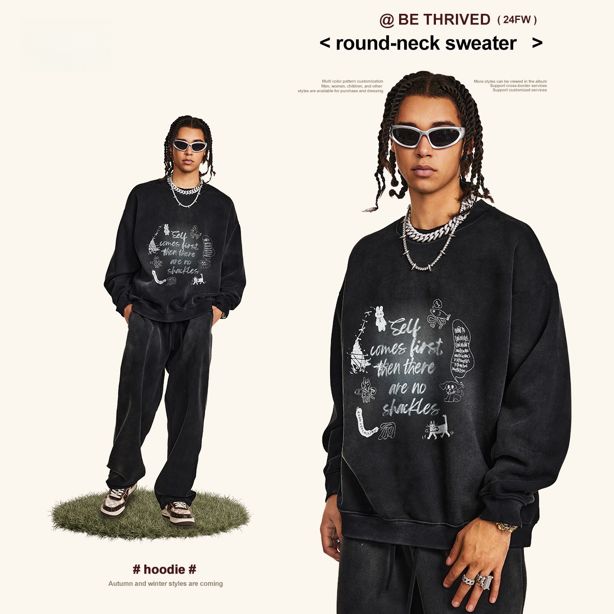 Men's Oversized round Ne Fce L – обзор и цена Streetwear Brand With K